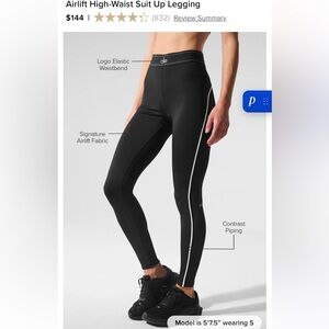 ALO Yoga Black Leggings with White Piping